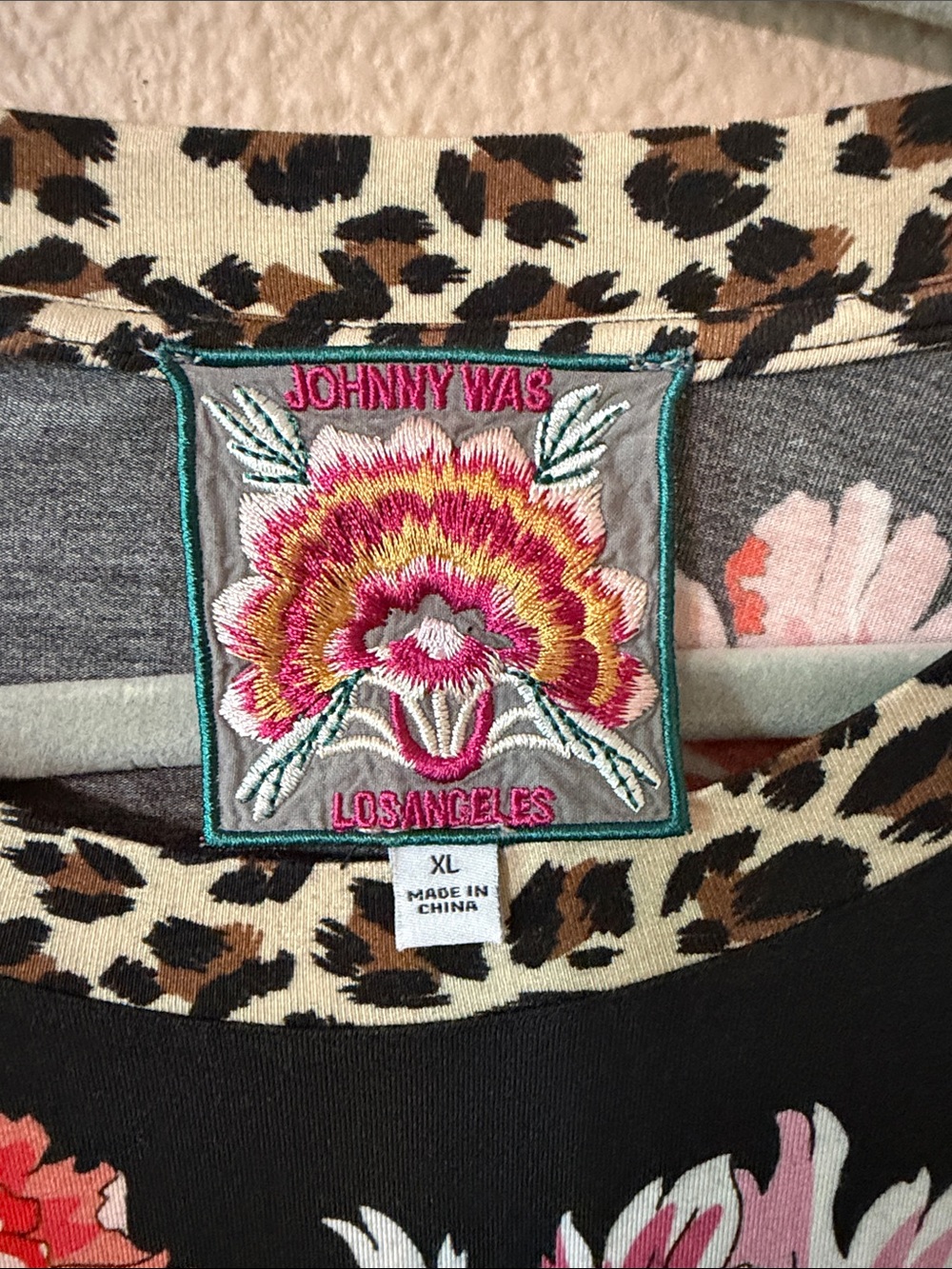Johnny Was Floral & Leopard Print Long-Sleeve Top - Black/Multi - Picture 2 of 2